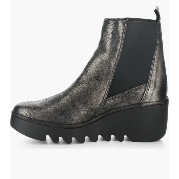 Fly London “Bagu” Metallic Leather Wedge Platform Chelsea Boots - Picture 2 of 16